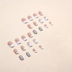 24pcs Pink Glitter French Tips Press On Nails Medium Square False Nails