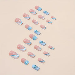 24pcs Glitter Heart Love French Square Press On Nails