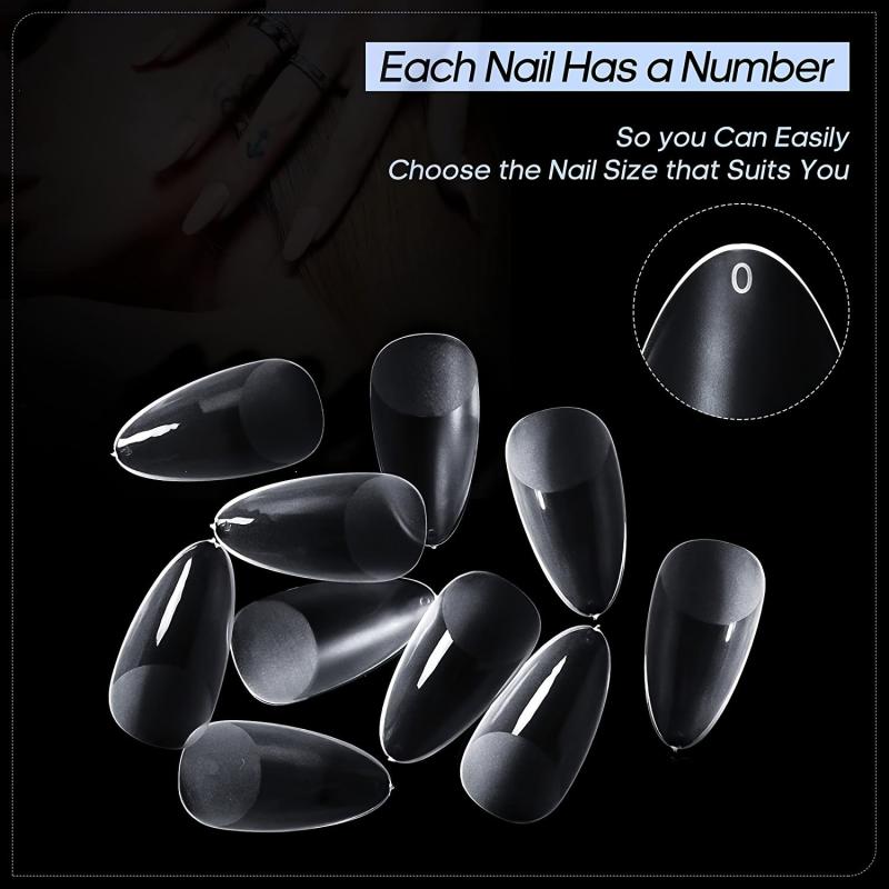 240pcs Frosted Almond Nail Tips - Full or Half Cover Stiletto False Nails