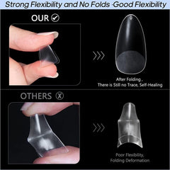 240pcs Frosted Almond Nail Tips - Full or Half Cover Stiletto False Nails