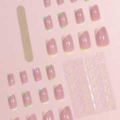 24 Nude Pink French Tip Press On Nails Medium Coffin Shape with Glue Sticker