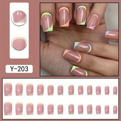 24 Nude Pink French Tip Press On Nails Medium Coffin Shape with Glue Sticker