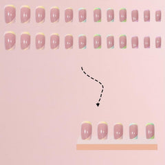 24 Nude Pink French Tip Press On Nails Medium Coffin Shape with Glue Sticker