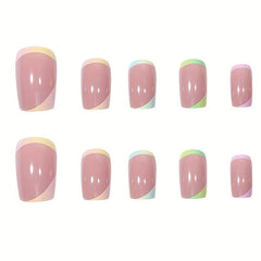 24 Nude Pink French Tip Press On Nails Medium Coffin Shape with Glue Sticker