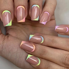 24 Nude Pink French Tip Press On Nails Medium Coffin Shape with Glue Sticker