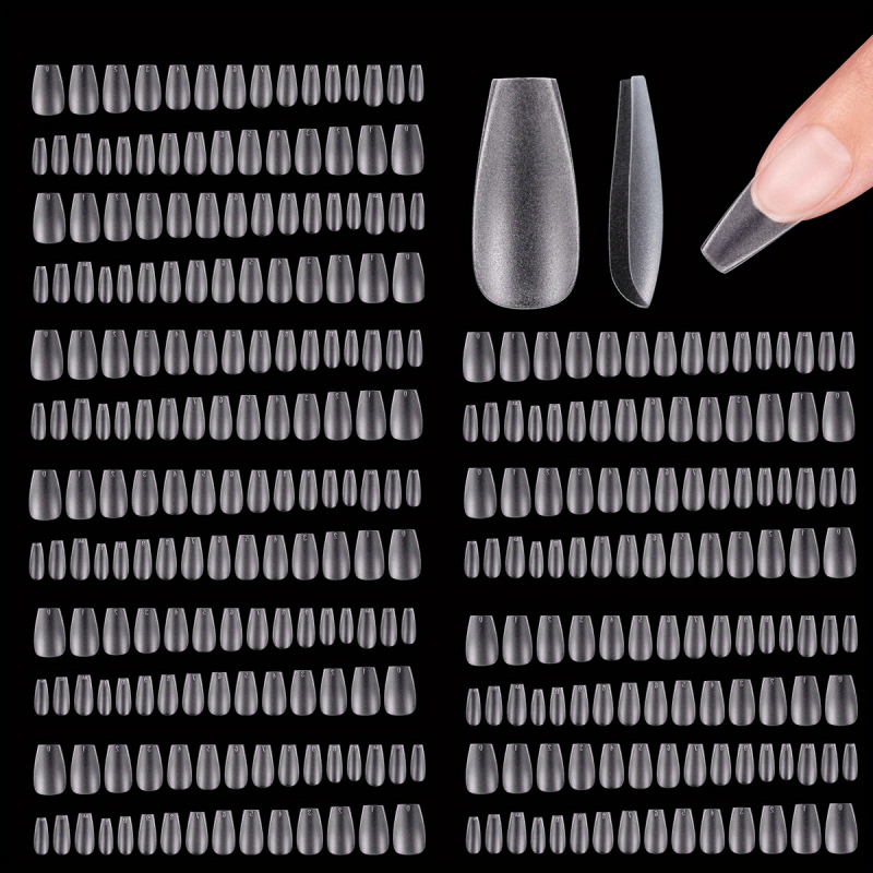 300pcs Clear Matte Short Coffin False Nails Tips & Glue Set for Nail Art