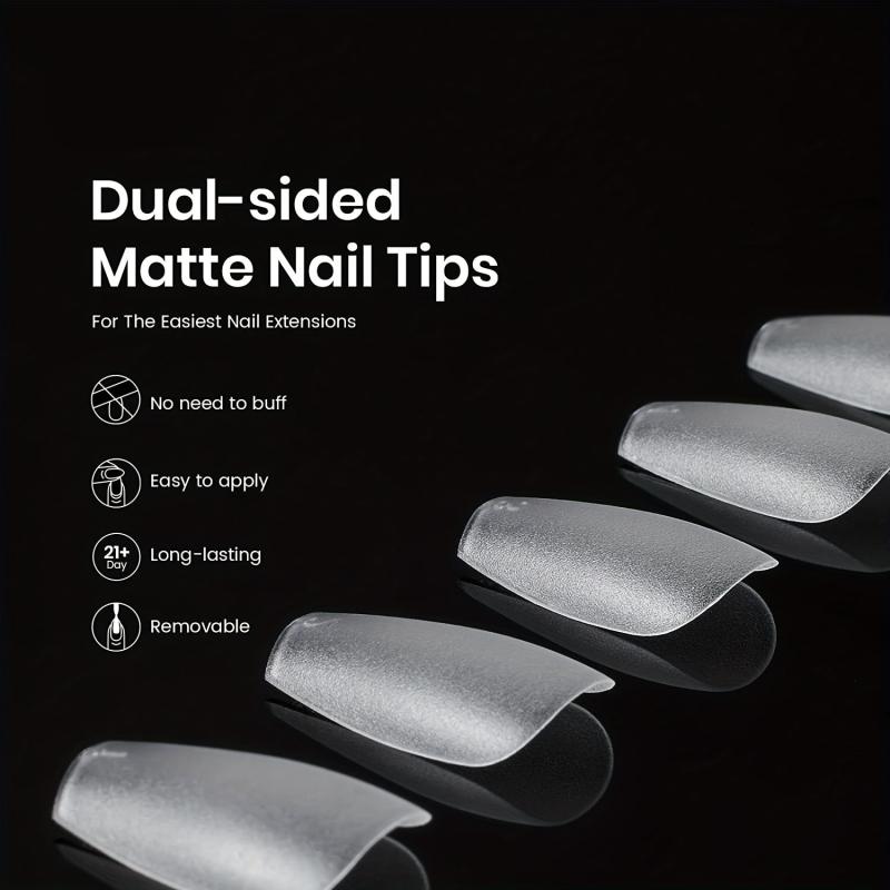 300pcs Clear Matte Short Coffin False Nails Tips & Glue Set for Nail Art