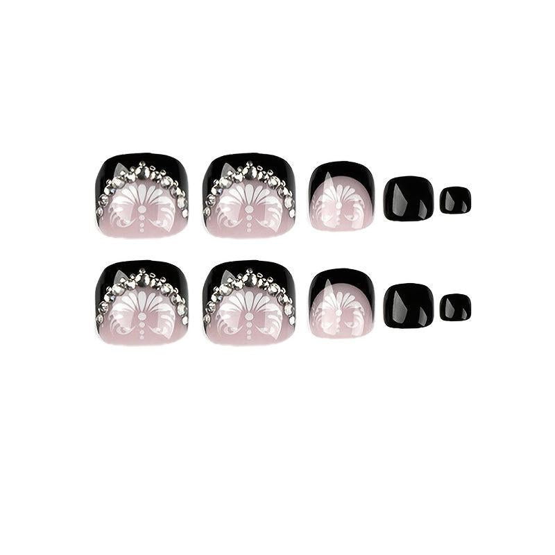 24PCS French Tip Press On Toenails Acrylic Stick Glue On Nails for Women