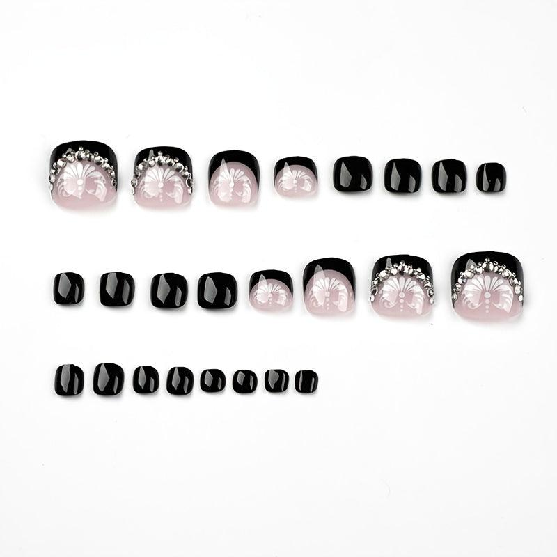 24PCS French Tip Press On Toenails Acrylic Stick Glue On Nails for Women