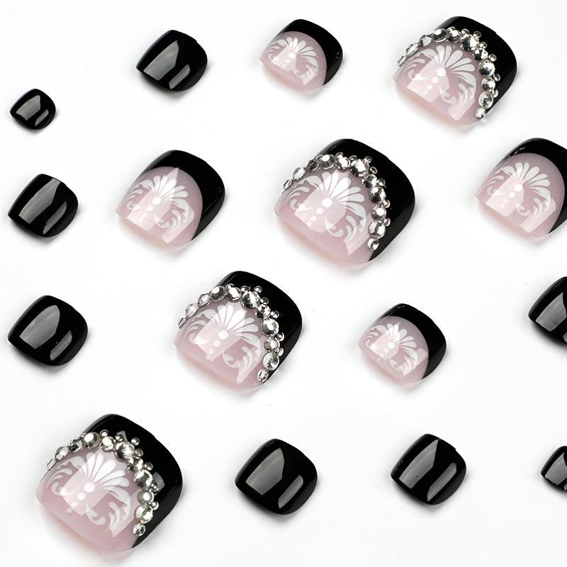 24PCS French Tip Press On Toenails Acrylic Stick Glue On Nails for Women