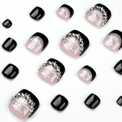 24PCS French Tip Press On Toenails Acrylic Stick Glue On Nails for Women