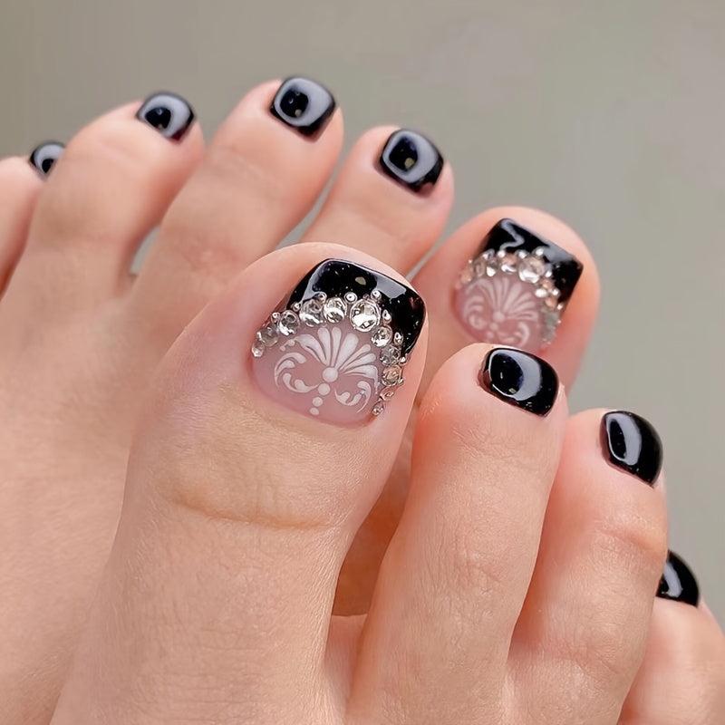 24PCS French Tip Press On Toenails Acrylic Stick Glue On Nails for Women