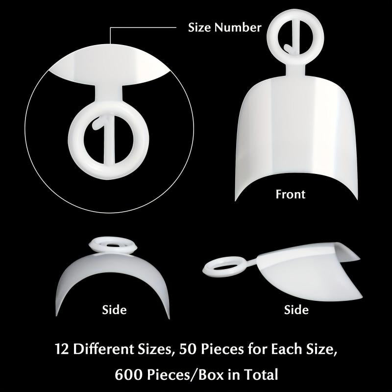 600PCS Oval Half Cover Nail Tips Clear False Nails 12 Sizes