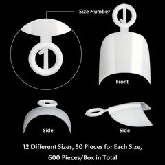 600PCS Oval Half Cover Nail Tips Clear False Nails 12 Sizes