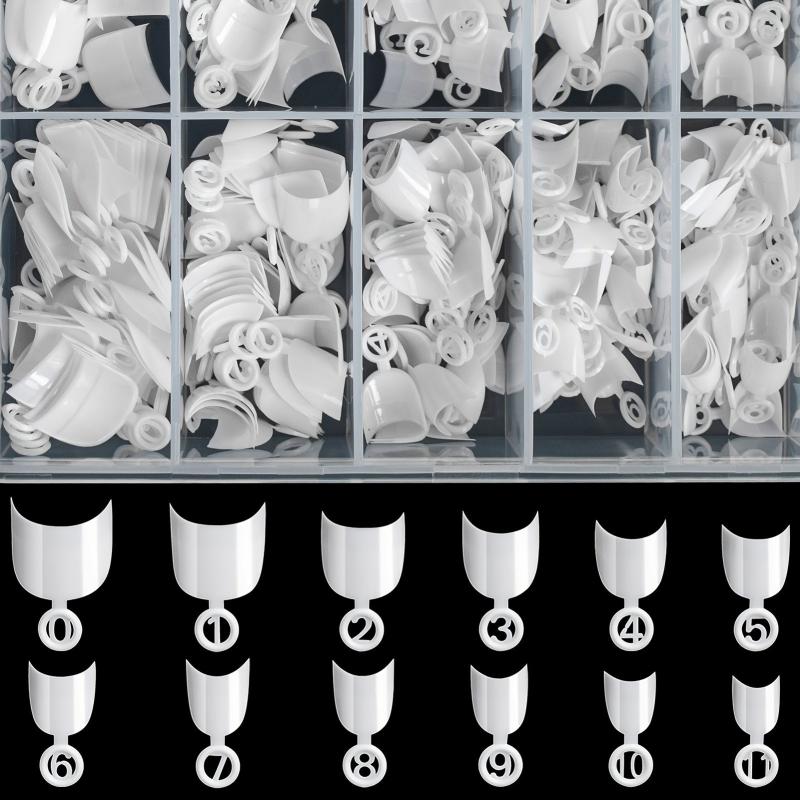 600PCS Oval Half Cover Nail Tips Clear False Nails 12 Sizes