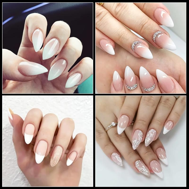 French Style Stiletto Nail Tips Press On for Women Acrylic Easy to Apply