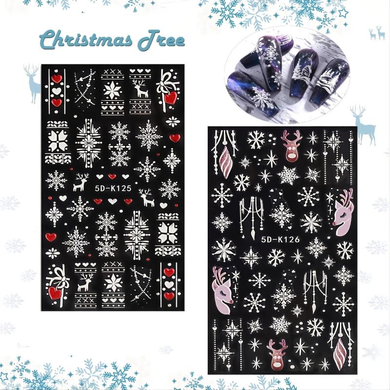 5D Christmas Nail Art Stickers Snowflakes Trees Clocks & More