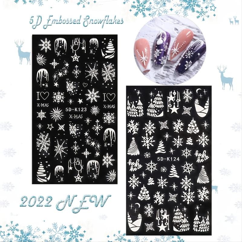 5D Christmas Nail Art Stickers Snowflakes Trees Clocks & More