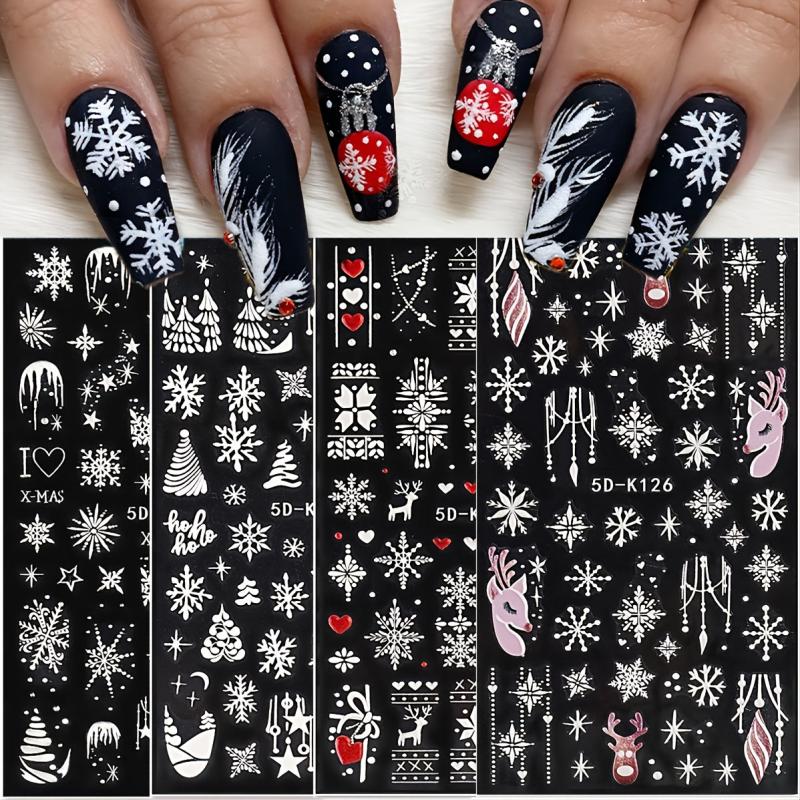 5D Christmas Nail Art Stickers Snowflakes Trees Clocks & More