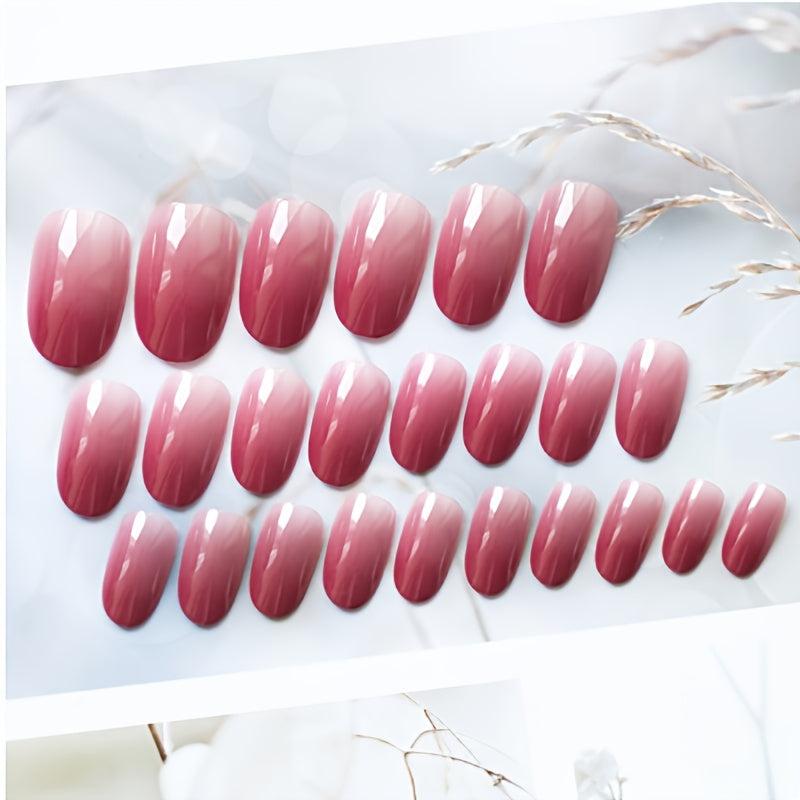Pink Oval Press On Nails Full Cover Gradient Art Acrylic Nails 24 Pcs