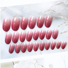 Pink Oval Press On Nails Full Cover Gradient Art Acrylic Nails 24 Pcs