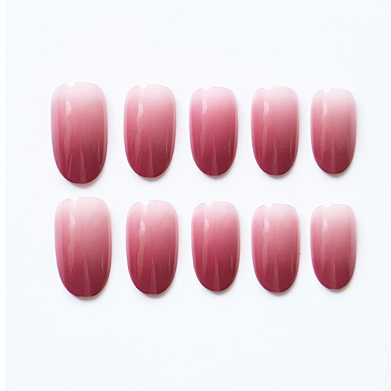 Pink Oval Press On Nails Full Cover Gradient Art Acrylic Nails 24 Pcs