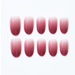 Pink Oval Press On Nails Full Cover Gradient Art Acrylic Nails 24 Pcs