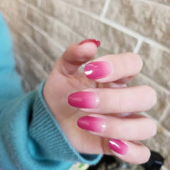 Pink Oval Press On Nails Full Cover Gradient Art Acrylic Nails 24 Pcs