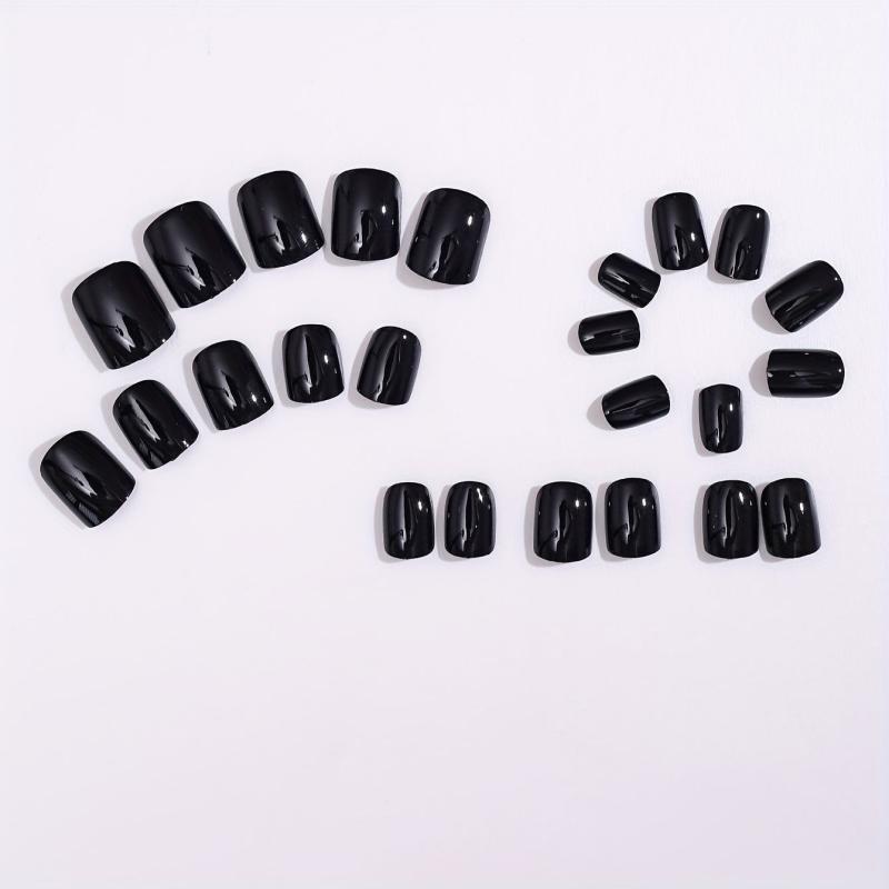 24 Pcs Solid Square Reusable False Nails Short with File and Jelly