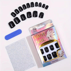 24 Pcs Solid Square Reusable False Nails Short with File and Jelly