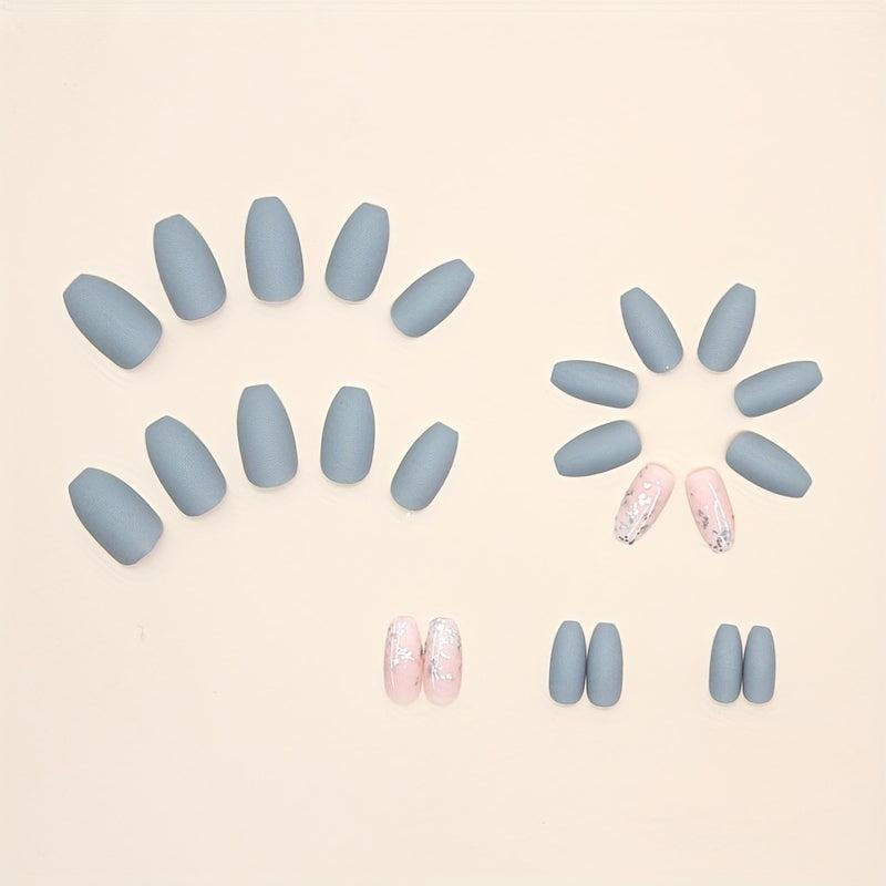 24pcs Grey Ballerina Press On Nails with Glitter and Nail File
