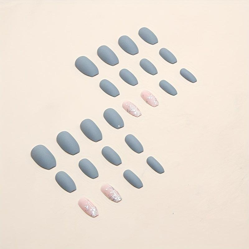 24pcs Grey Ballerina Press On Nails with Glitter and Nail File