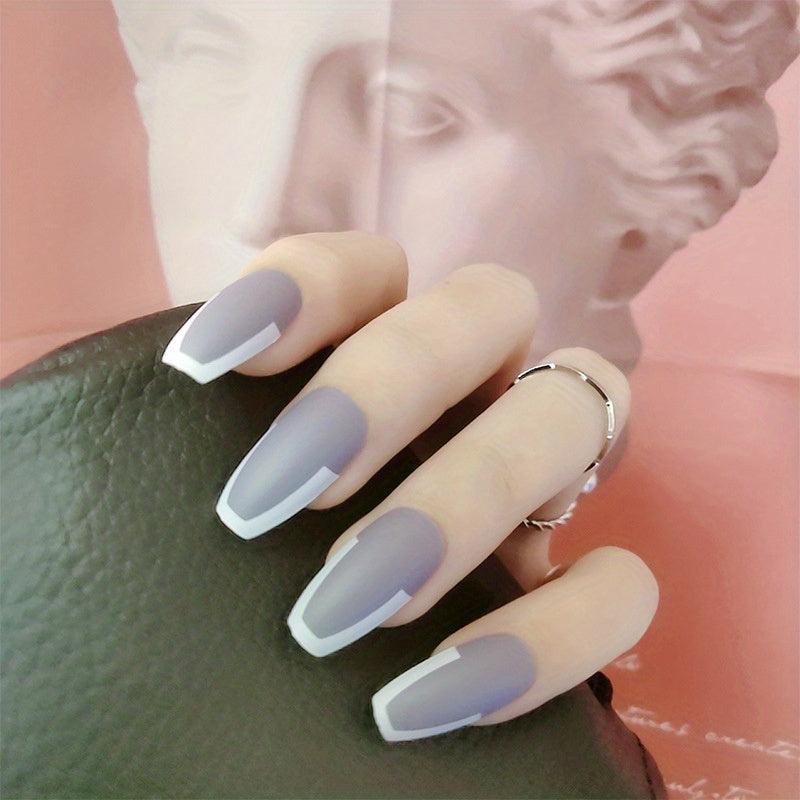 24pcs Grey Ballerina Press On Nails with Glitter and Nail File