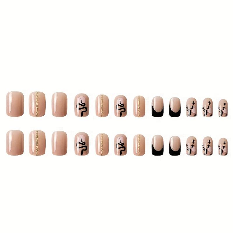 24pcs Snake Moon Tip Press On Nails Glue Sticker File