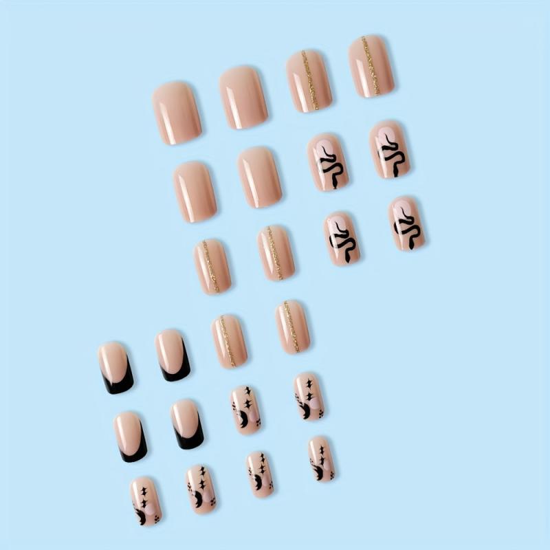 24pcs Snake Moon Tip Press On Nails Glue Sticker File