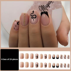 24pcs Snake Moon Tip Press On Nails Glue Sticker File