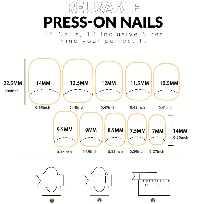 24pcs Glossy Flower Press On Nails with Glitter and Sequins