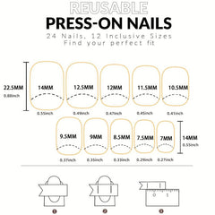 24pcs Glossy Flower Press On Nails with Glitter and Sequins