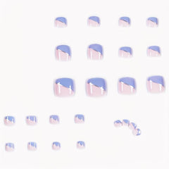Y2K Press On Toenails Pink Silver Ribbon Tips French Acrylic Stick On Nails