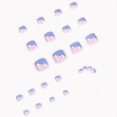 Y2K Press On Toenails Pink Silver Ribbon Tips French Acrylic Stick On Nails