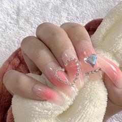 Pink Acrylic Press On Nails with Gems Full Cover False Nails for Women