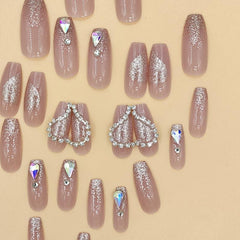 Pink Acrylic Press On Nails with Gems Full Cover False Nails for Women