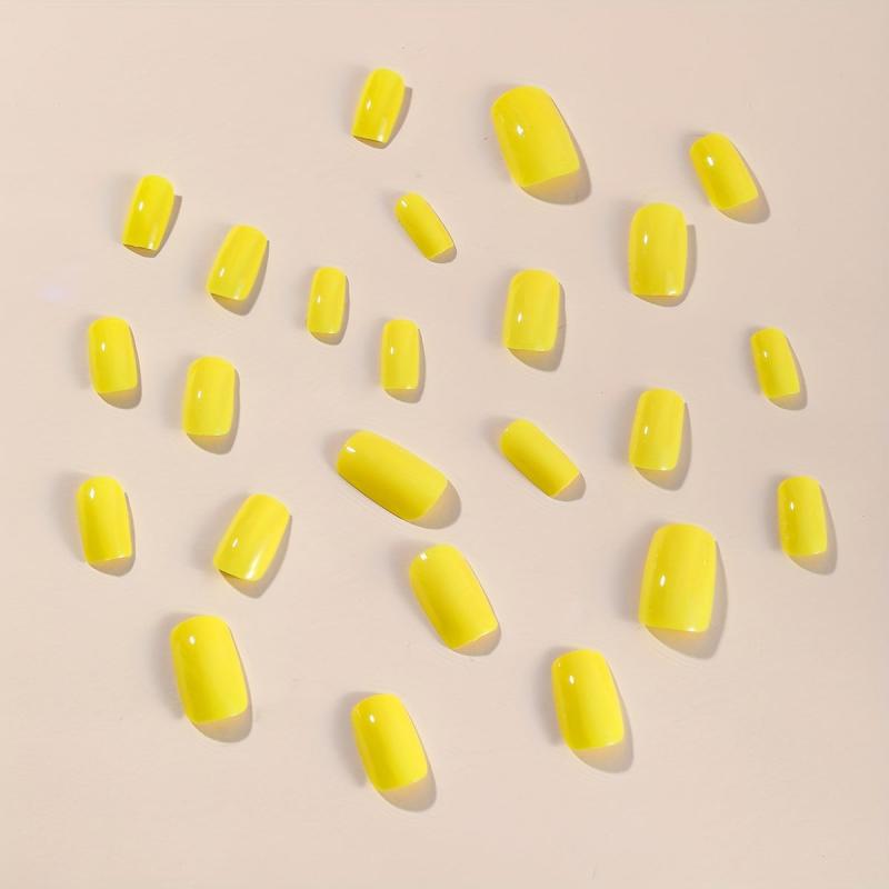 24pcs Yellow Short Square Press Nails Gloss