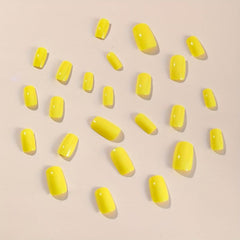 24pcs Yellow Short Square Press Nails Gloss