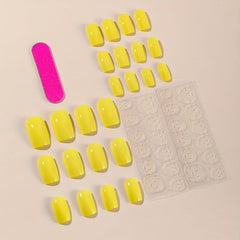 24pcs Yellow Short Square Press Nails Gloss