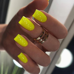 24pcs Yellow Short Square Press Nails Gloss
