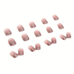 Pink Glitter Square Press On Nails Full Cover Acrylic Kit