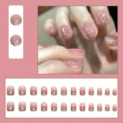 Pink Glitter Square Press On Nails Full Cover Acrylic Kit