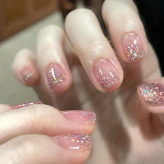 Pink Glitter Square Press On Nails Full Cover Acrylic Kit