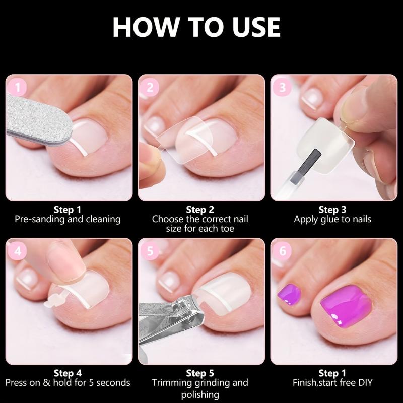 600 Pcs False Toenails Transparent Press On Nail Art DIY Salon